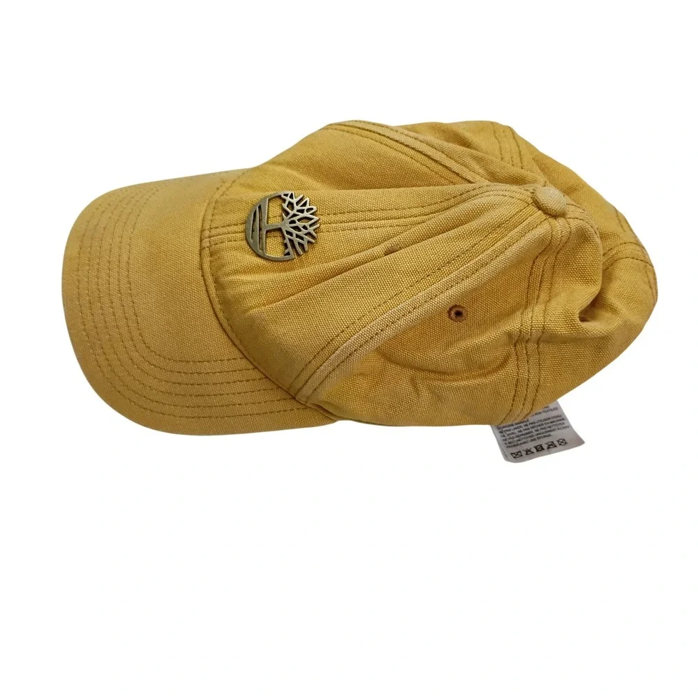 Timberland Baseball Cap Mens OS Mustard Yellow Good Leather Strap Metal Logo